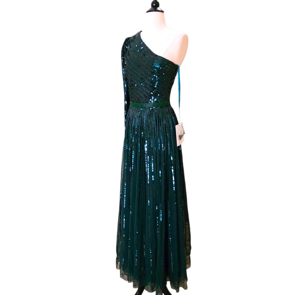 Mac Duggal 5508 Emerald Green Sequin One Shoulder Prom Evening Gown 4 Dress - Picture 7 of 13
